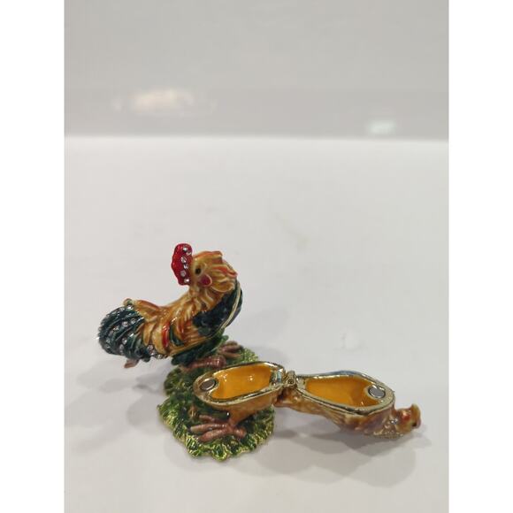 Rooster &Hen Jewelry Trinket Magnetic Closures Both Rooster And Hen Rhinestones - Picture 5 of 7